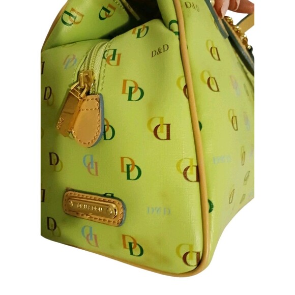 Dian & Dion Womens Green & Tan Multi Colored Signature Print Satchel Handbag Bag - Picture 7 of 7